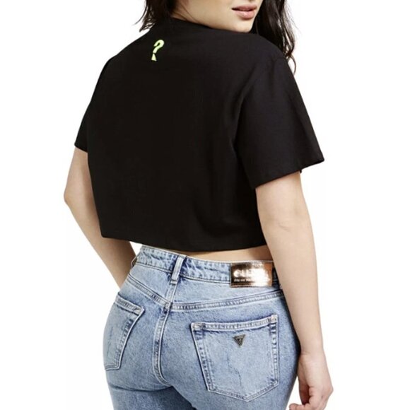 🚨378 Guess Graphic Print Disco Cropped Cotton Black T-Shirt - Picture 3 of 10